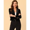 INSPIRE CHIC Women's 1 Button Lapel Collar Business Office Crop Suit Velvet Blazer - image 4 of 4