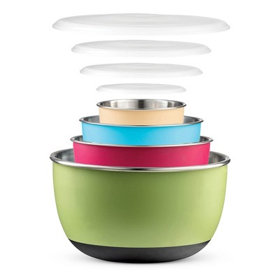 OSTO Stainless Steel Mixing Bowl with Lids for Prepping, Serving, Cooking, & Baking; Freezer & Dishwasher Safe Space Saving Set 8-Piece