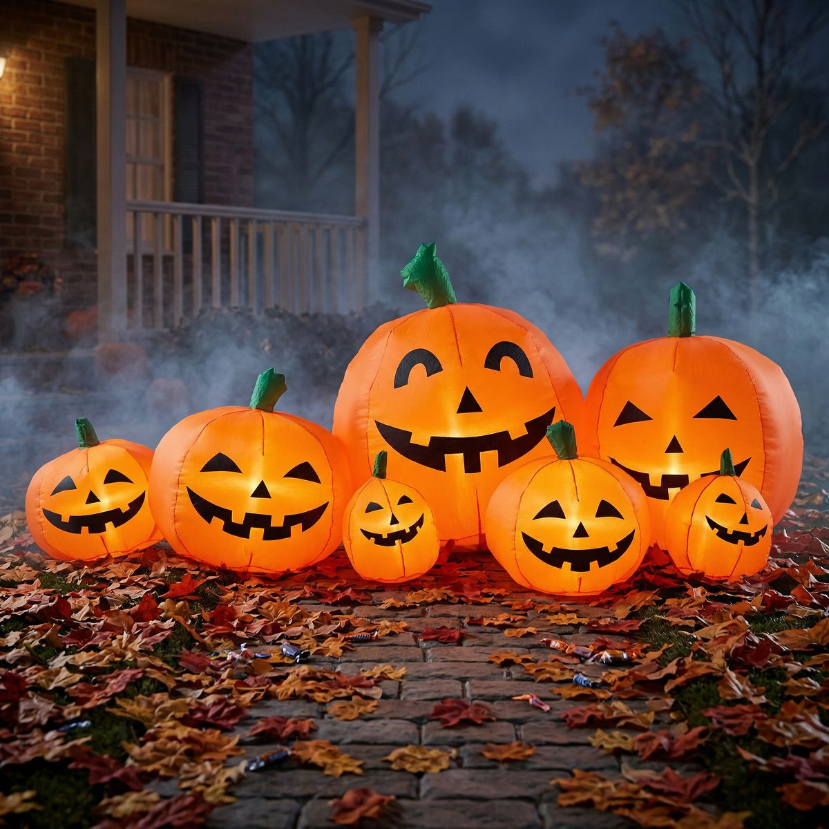 7pcs Halloween Inflatable Pumpkin Decoration for Outdoor Parties Garden Lawn Decor, Easy Setup with US Plug