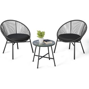 3 Pieces Outdoor Acapulco Chair Patio Bistro Set with Glass Top Table, Modern Patio Conversation Chairs Set of 2 for Balcony, Garden, Backyard - 1 of 4