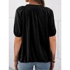 Imily Bela Women's Cotton Solid Crew Neck Half Sleeve Loose Pleated Casual Basic Blouse - 3 of 4