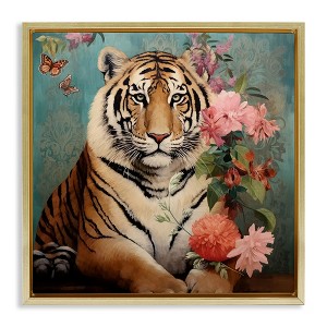 Stupell Industries Vintage Tiger & Bouquet Black Framed Floater Canvas Wall Art - 1 of 4