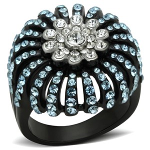 Slickblue Women’s Flower Ring in IP Black Stainless Steel with Sea Blue Crystal, Two-Tone Finish, size 5–10 - 1 of 4