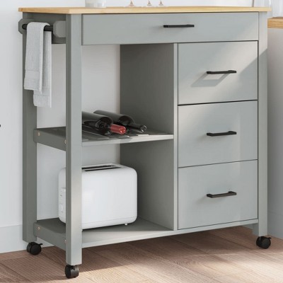 vidaXL Kitchen Trolley MONZA 33.1 in.x15.7 in.x35.4 in. Solid Wood Pine