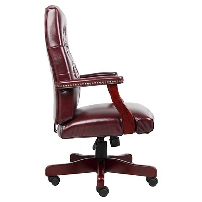 Classic Burgundy Executive Chair with Mahogany Wood Base