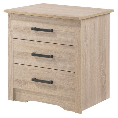 GlasFlength Nightstands Modern Three Drawer Sandle Wood Bedside Table with Sleek Surface for Contemporary Bedrooms, Brown, 22"*18"*23"