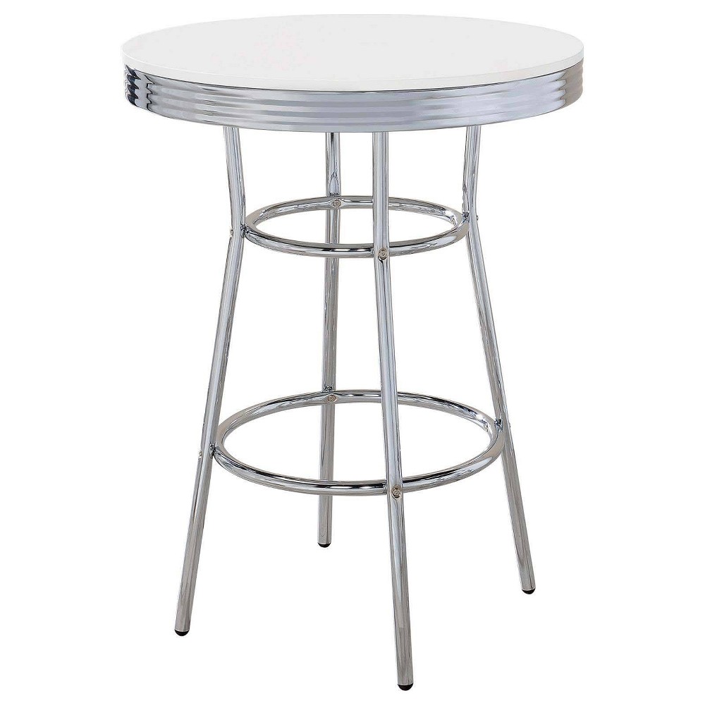 Photos - Garden & Outdoor Decoration Coaster Theodore Modern Round Bar Table Chrome/Glossy White