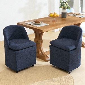 Mshliw Set of 2 Chenille Fabric Dining Chairs with Wing Back, Upholstered Seat, Solid Frame and 360° Swivel Universal Wheels for Dining Room - 1 of 4