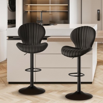 QingMoon Bar Stools Set of 2, Adjustable Swivel Barstools, Faux Leather Counter Height Chairs with Pedal and High Backrest for Kitchen, Pub