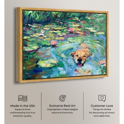 Lily Pad Dog Green and Gold Canvas Wall Art