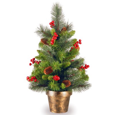 2' Unlit Flocked Crestwood Spruce Artificial Christmas Tree with Cones and Berries - National Tree Company