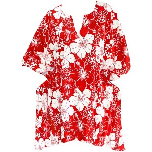 LA LEELA Women's Summer Holiday Beachwear Mini Bathing Suit Loose Beach Dress Flowy Swimsuit Cover ups Dress for Women Medium-Large Red, Floral - 1 of 4