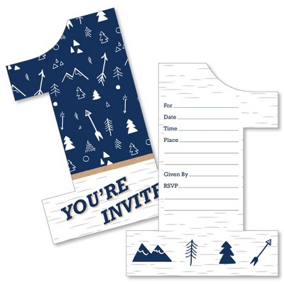 Big Dot of Happiness He's a Wild One - Shaped Fill-in Invitations - 1st Birthday Party Invitation Cards with Envelopes - Set of 12