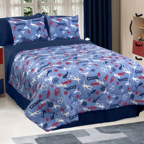 Blue Soccer Locker Comforter Set, Navy Twin Bedding