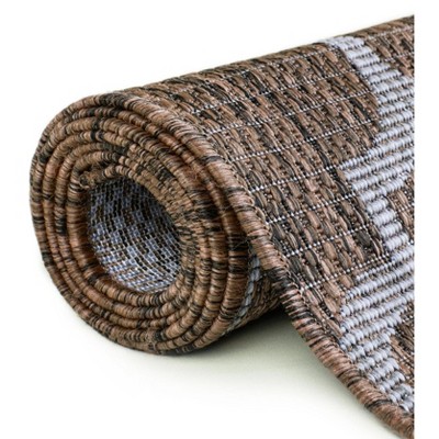 Rectangular Easy-Care Outdoor Lattice Brown Rug