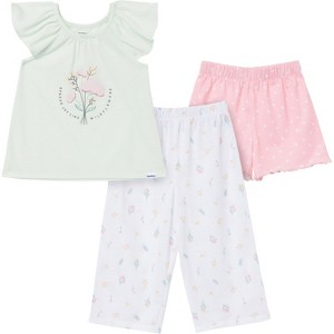 Gerber Toddler Girls' 3-Piece T-Shirt, Shorts & Pants Pajama Set - 1 of 4