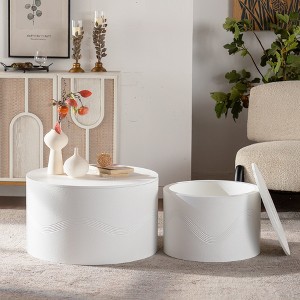 GDFStudio Quorra Modern Wooden Round Coffee Tables with Hidden Storage (Set of 2) - 1 of 4