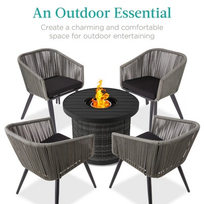 Set of 2 Gray and Black Woven Wicker Patio Dining Chairs