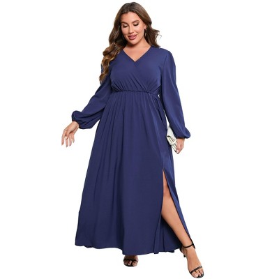 Women's Plus Size  Dress – Alluring Crossover V-Neck, Liquid Drape & High-Leg Slits for Captivating Evenings