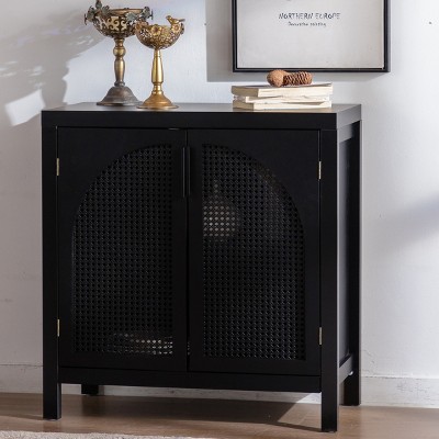 Modern Arched Rattan Accent Cabinet,29'' Narrow Storage Sideboard Buffet with Adjustable Shelf for Entryway Living Room-Baofuwish