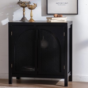 Modern Arched Rattan Accent Cabinet,29'' Narrow Storage Sideboard Buffet with Adjustable Shelf for Entryway Living Room-Baofuwish - 1 of 4