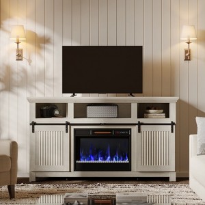 Bestier 61" Fireplace TV Stand for TVs up to 65" Farmhouse Barn Door Entertainment Center with 23" Remote Control Electric Fireplace - 1 of 4