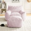 Mjkone Modern Bean Bag Chair, Faux Rabbit Fur Fabric Big Beanbag Chair with Ottoman - 2 of 4