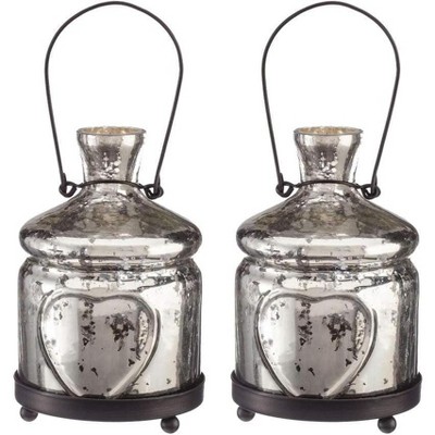 Livevie Antique Silver Bottle Votive Candle Holders - Handmade Glass for Weddings and Home Décor (Set of 2)