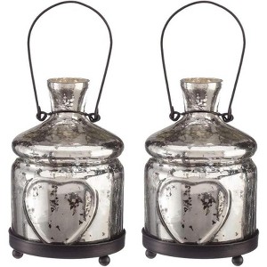 Livevie Antique Silver Bottle Votive Candle Holders - Handmade Glass for Weddings and Home Décor (Set of 2) - 1 of 4