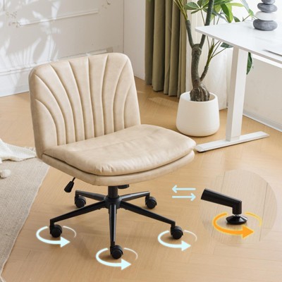 KTMBDW Criss Cross Chair with Wheels Comfy Cross Legged Office Desk Armless Wide Vanity Makeup Chair Adjustable Rolling Computer for Home Office