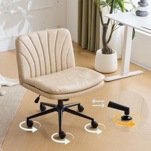 KTMBDW Criss Cross Chair with Wheels Comfy Cross Legged Office Desk Armless Wide Vanity Makeup Chair Adjustable Rolling Computer for Home Office - 1 of 4