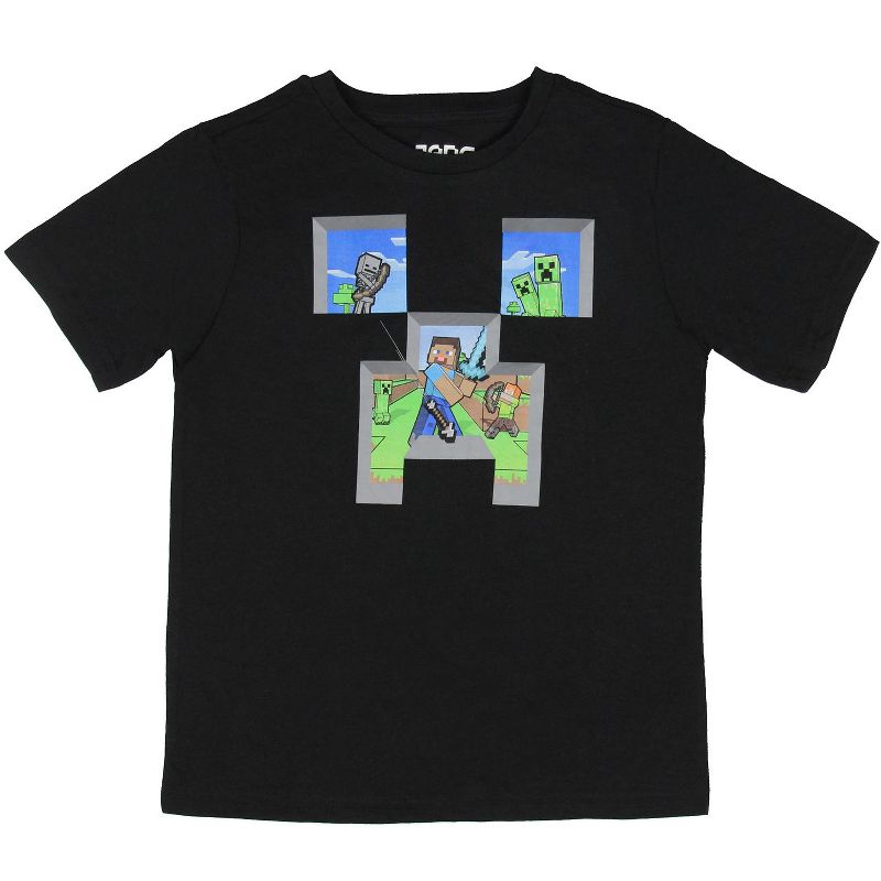 Minecraft Boys' Creeper Face Battle Fill Graphic T-Shirt, 1 of 4