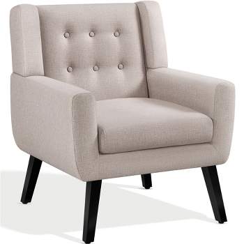 Yaheetech Button Tufted Armchair with Solid Wood Legs Beige