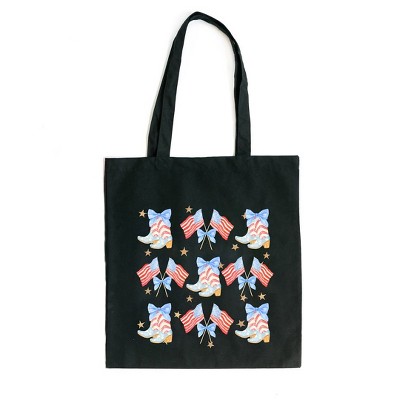 City Creek Prints Coquette Patriotic Cowgirl Boots Chart Canvas Tote Bag - 15x16 - Black