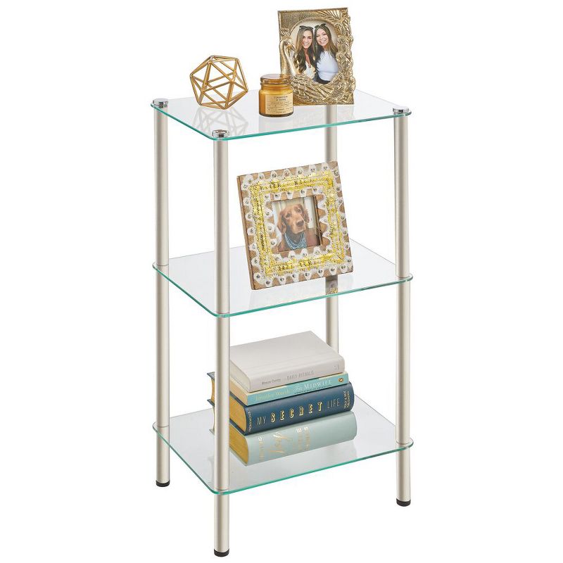 mDesign Metal/Glass Tiered Storage Tower with Open Glass Shelves, 2 of 6