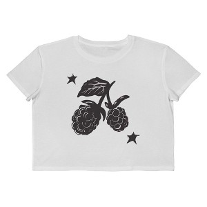 Rerun Island Women's Berries Stars Short Sleeve Graphic Cotton Cropped Loose T-shirt - Bright White L - 1 of 4