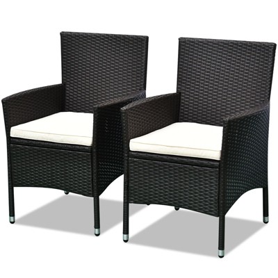 NicBex 2pc Outdoor Dining Chairs Modern PE Rattan Wicker Chairs with Cushions for Garden,Backyard,Black