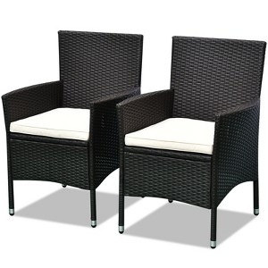 NicBex 2pc Outdoor Dining Chairs Modern PE Rattan Wicker Chairs with Cushions for Garden,Backyard,Black - 1 of 4
