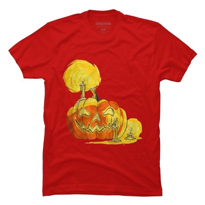 Men's Design By Humans Halloween Pumpkin with Candle and Evil Smile By wubbadub T-Shirt