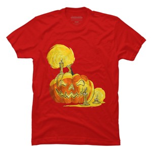 Men's Design By Humans Halloween Pumpkin with Candle and Evil Smile By wubbadub T-Shirt - 1 of 2