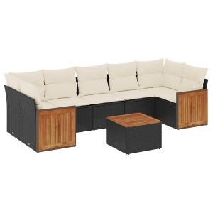 vidaXL Patio Sofa Set with Cushions Outdoor Furniture 8 Piece Poly Rattan - Black and Cream - 1 of 4