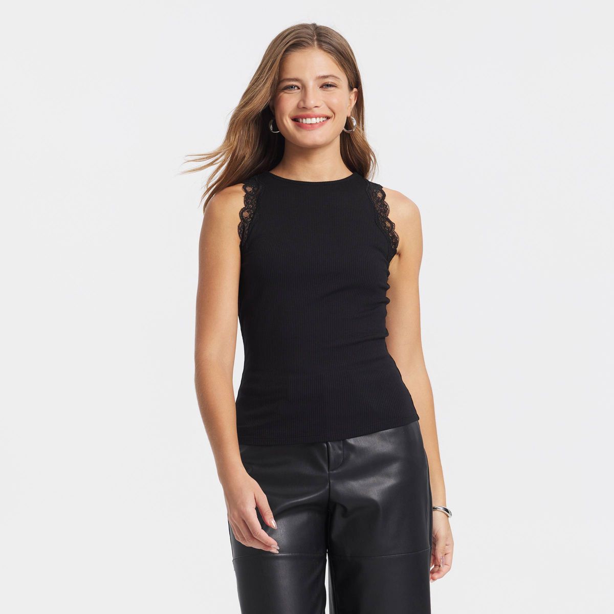 Women's Lace Trim Ribbed Tank Top - A New Day™