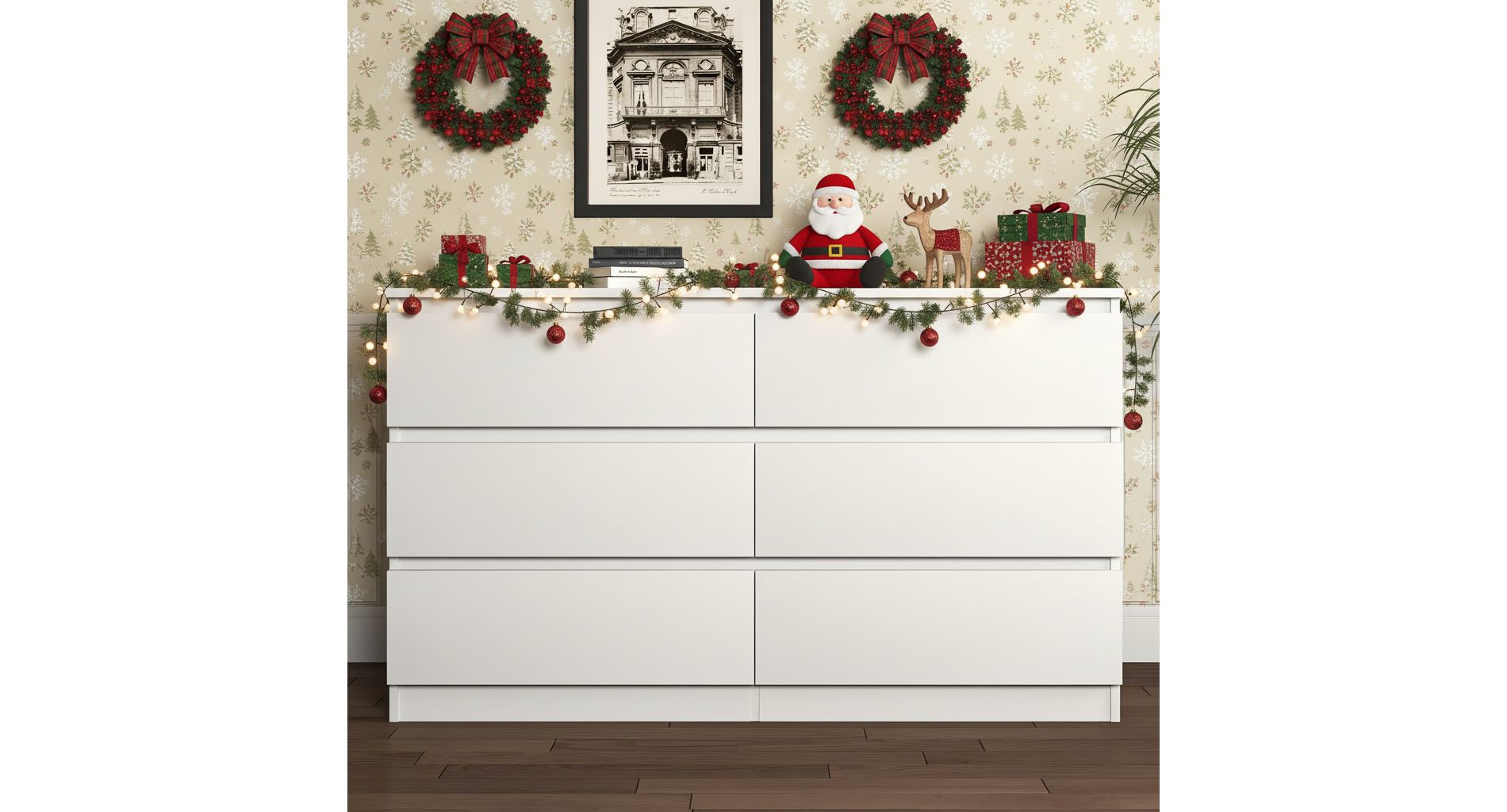 Resenkos 6 Drawer Wide Chest of Drawers, Storage Drawer Organizer, Traditional Bedroom Dresser, Sideboard Buffet for Living Room, White