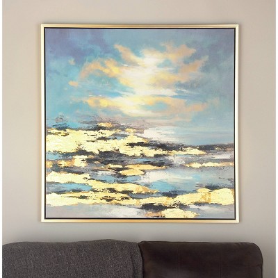 Blue and Gold Abstract Landscape Canvas Wall Art