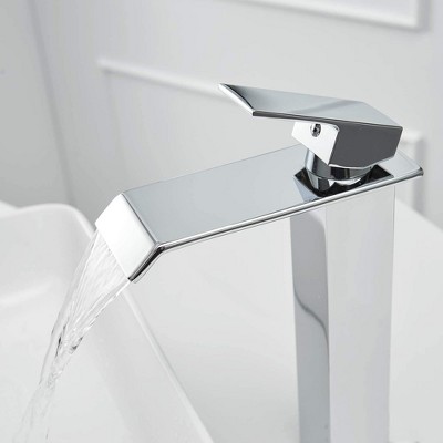 Polished Chrome Waterfall Vessel Sink Faucet with Pop-Up Drain