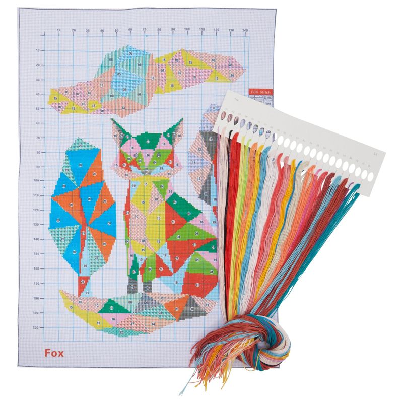 Bright Creations 2 Pack, Fox and Cat Stamped Counted Cross Stitch, DIY Embroidery Beginner Kit with 11 CT Cloth, Needles & Thread, 3 of 8