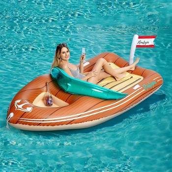 Syncfun Giant Boat Pool Float with Cooler - Inflatable Boat Funny Pool Floats Raft with Reinforced Cooler, Lounge Floaties Beach Lake Toys