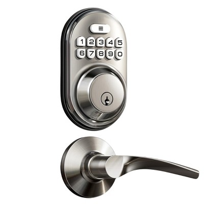 Itopfox Keyless Entry Door Lock with 2 Lever Handles - Electronic Keypad Deadbolt, Auto Lock, Backlit & Easy Install Design, Front Door Handle Set