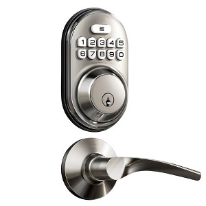 Itopfox Keyless Entry Door Lock with 2 Lever Handles - Electronic Keypad Deadbolt, Auto Lock, Backlit & Easy Install Design, Front Door Handle Set - 1 of 4
