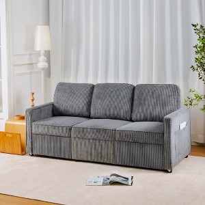 SKRAN Retractable 3 Seater Sofa, Easy To Assemble, Suitable For Living Rooms, Apartments And Flexible Sofas For Small Spaces, Gray Corduroy - 1 of 4